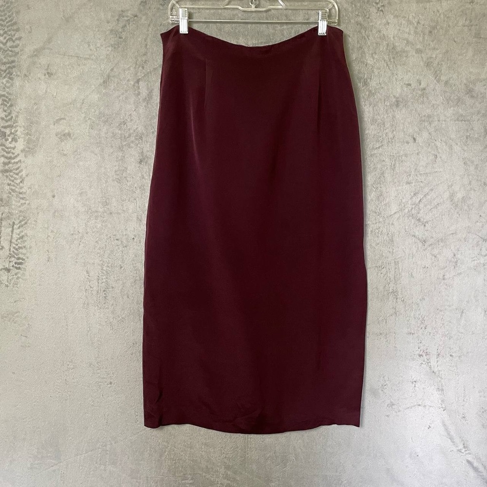 Rena Rowan Burgundy 100% Silk Maxi Skirt Size 14 Long Lined Minimalist Workwear